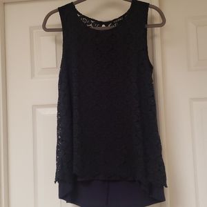 Lace Overlay Tank-top Style Blouse
